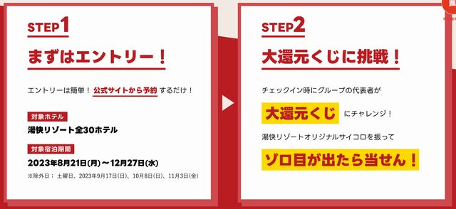 湯快リゾート大還元祭第2弾の応募方法